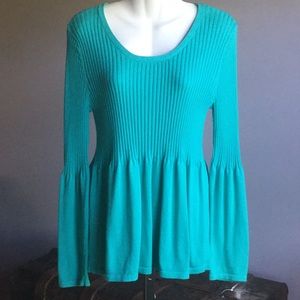 CHADWICKS WOMENS BELL SLEEVE SWEATER   TEAL  LARGE